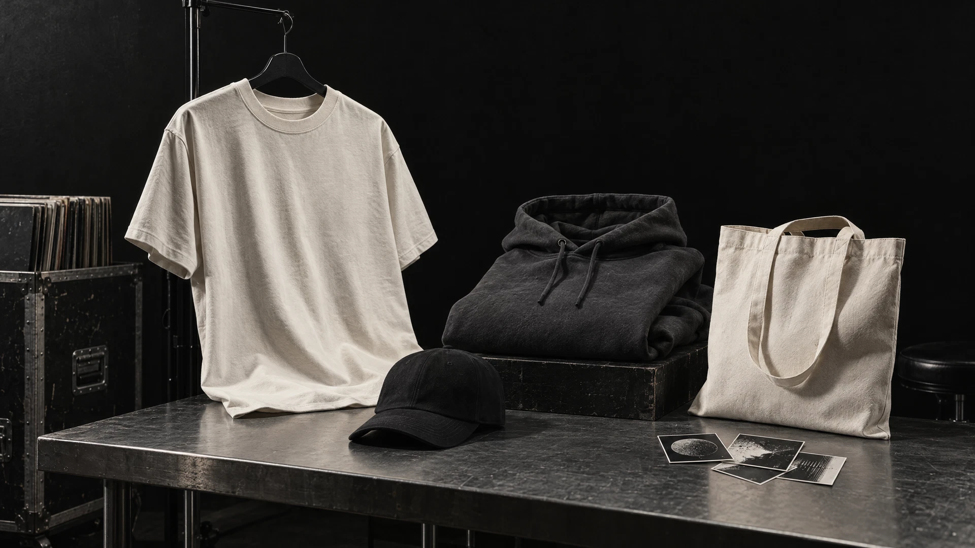 Grade A Dropouts Drop 01 merch collection arranged in a studio